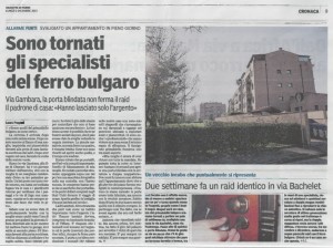 Articolo della Gazzetta di Parma del 2/12/2013 che riporta la notizia del furto nella casa di due giovani